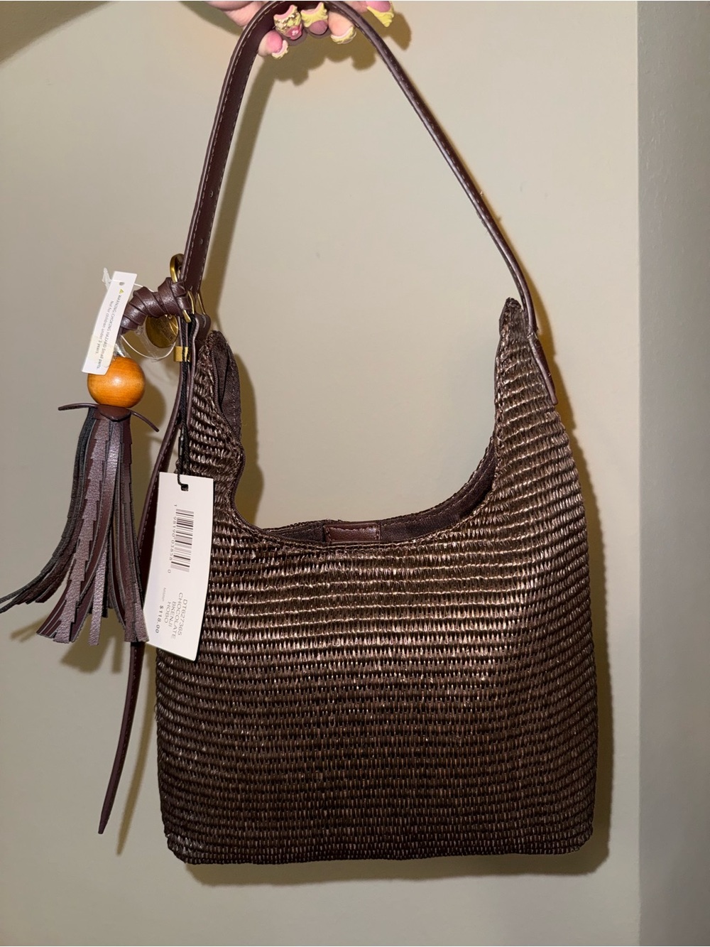 Steve Madden Woven Shoulder Bag in Dark Brown with Tassel